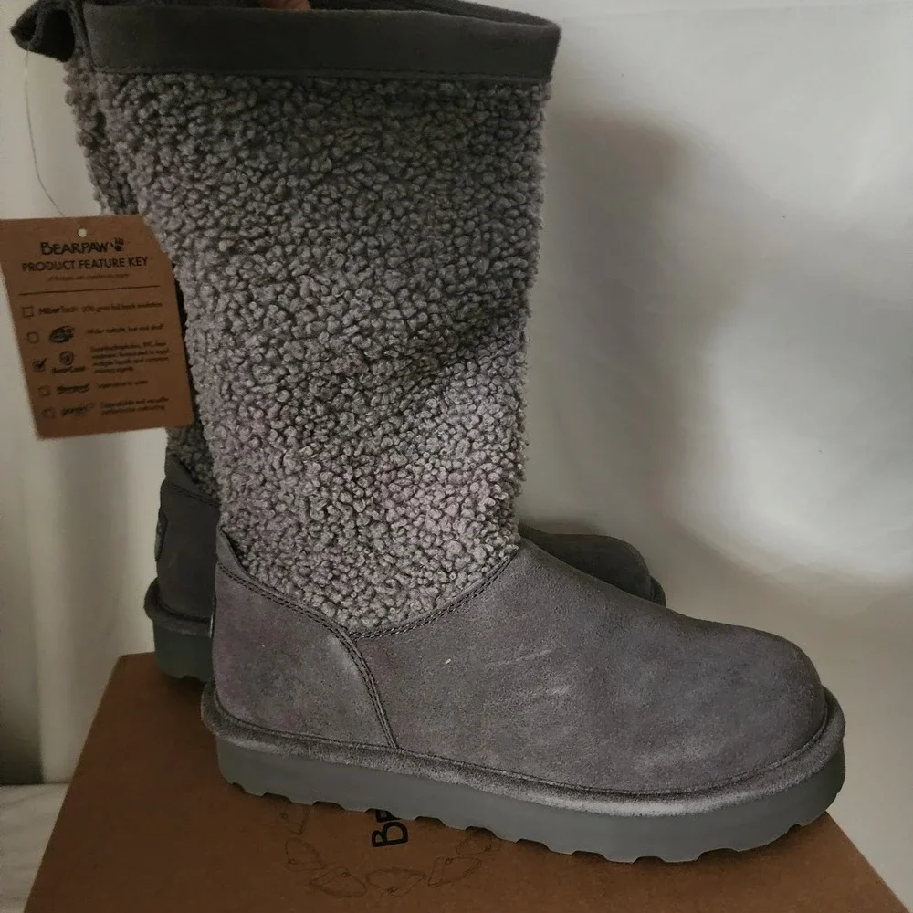 Bearpaw Snuggle Murphy Boot Gray 10 NWT